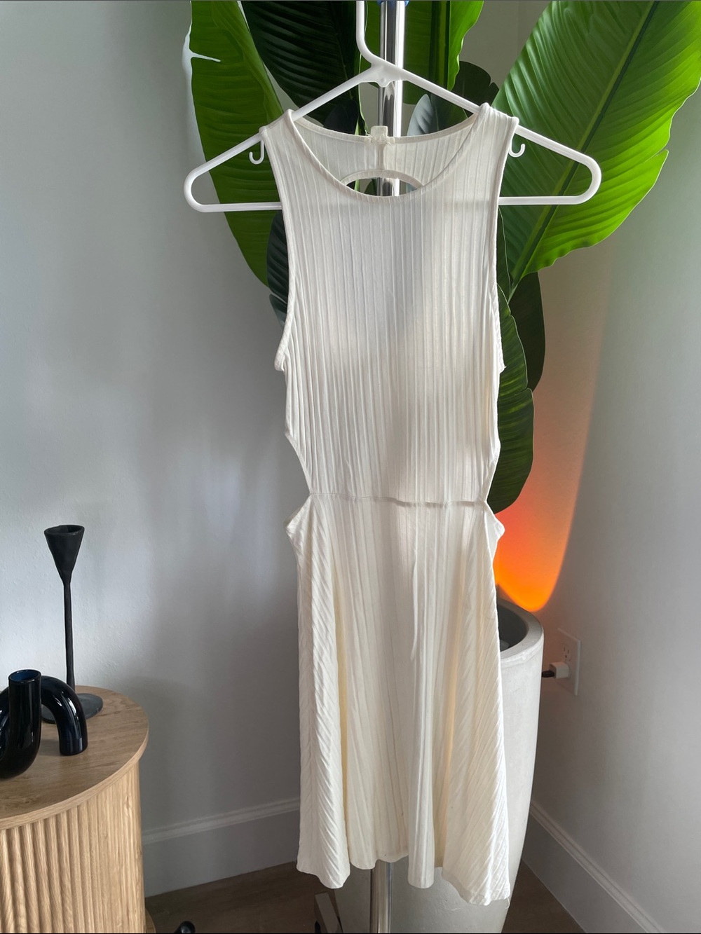 Garage White Ribbed Sleeveless Dress